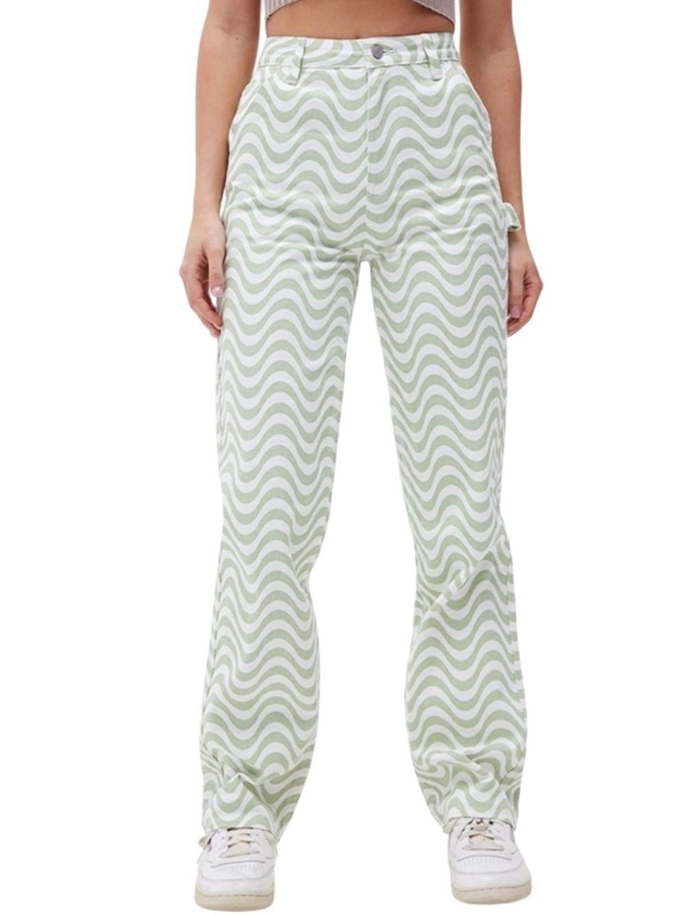 PacSun Sage & White Wavy Wide-Leg carpenter Pants raw hem 26